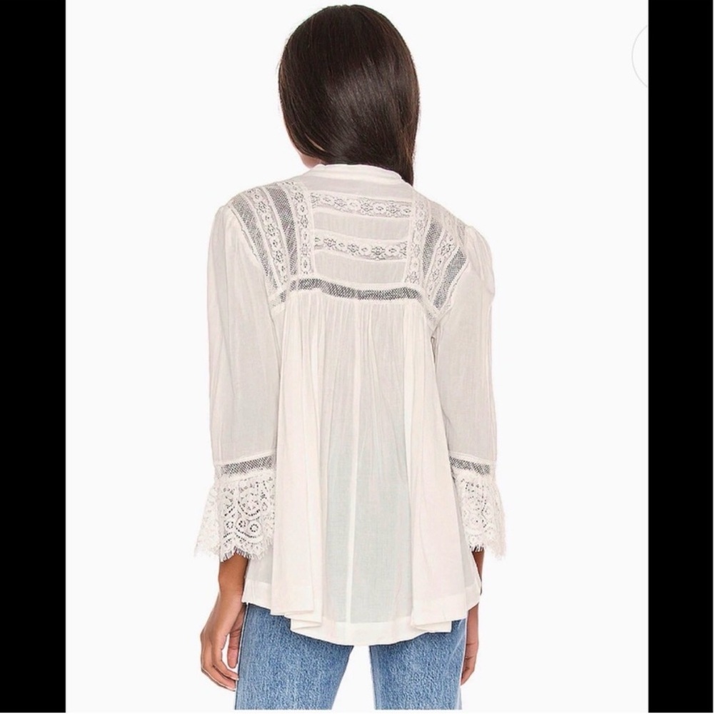Free People Esme Lace Trim Blouse muted dusty mauve pink EUC medium - Picture 11 of 12